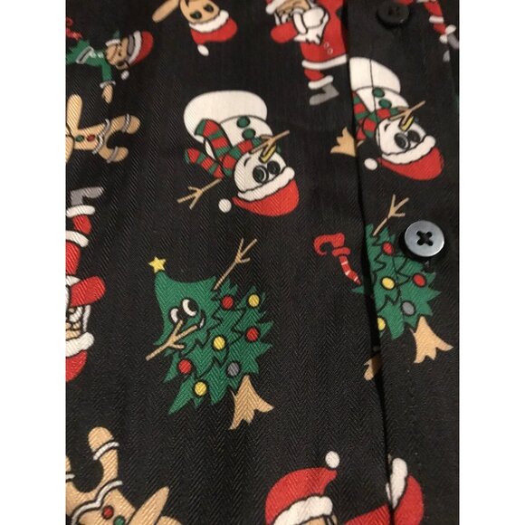 George Mens M Christmas Novelty Button Up Long Sleeve Shirt Santa  Snowman Print - Picture 9 of 15